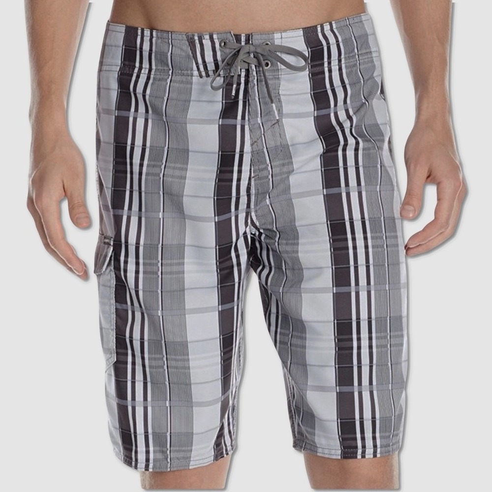 Mens O'Neill Santa Cruz Plaid Board Shorts - NWT 32 Grey / Plaid - #45172-H7